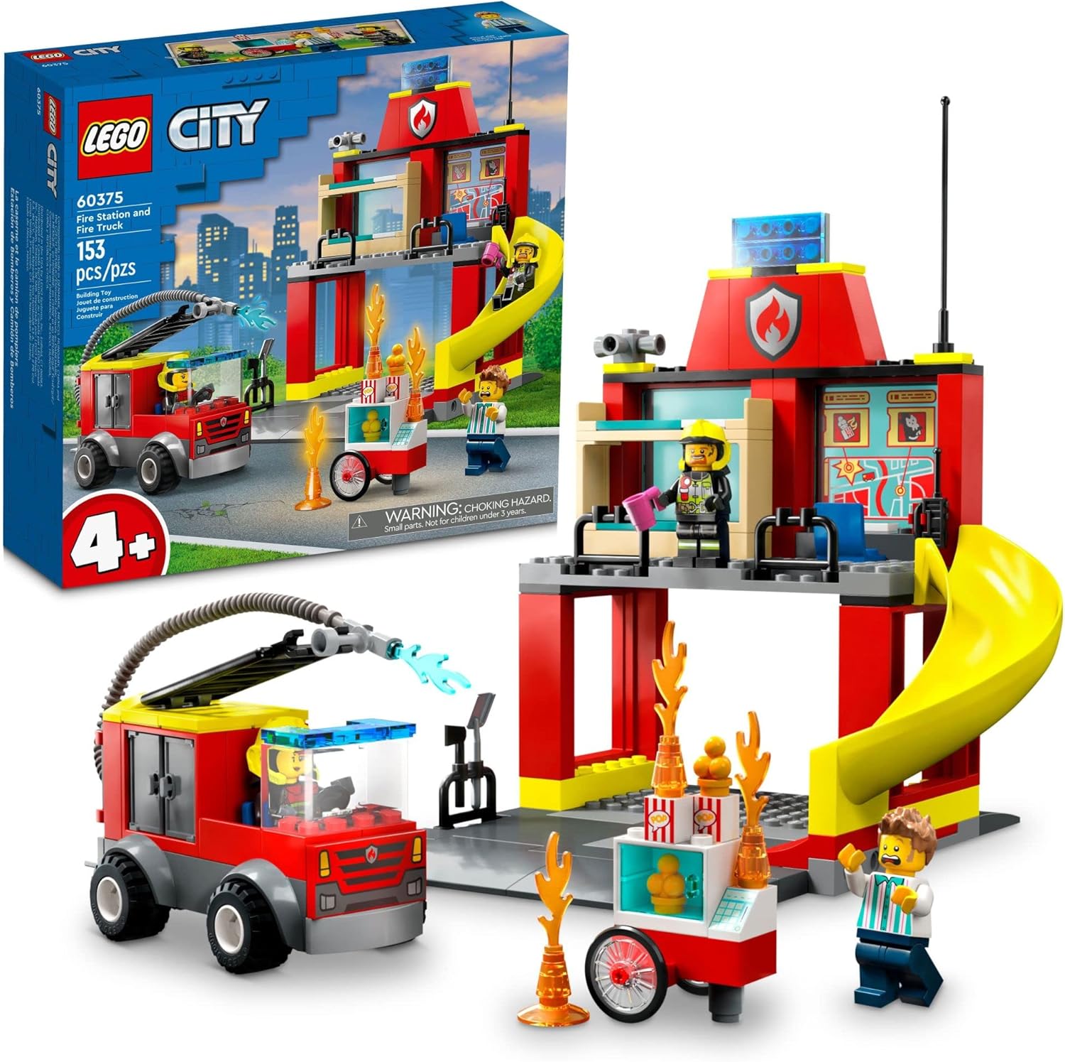 Lego City Fire Station and Fire Engine 60375, Pretend Play Fire Station with Firefighter Minifigures, Educational Vehicle Toys for Kids Boys Girls Age 4+ 24Hr Smart